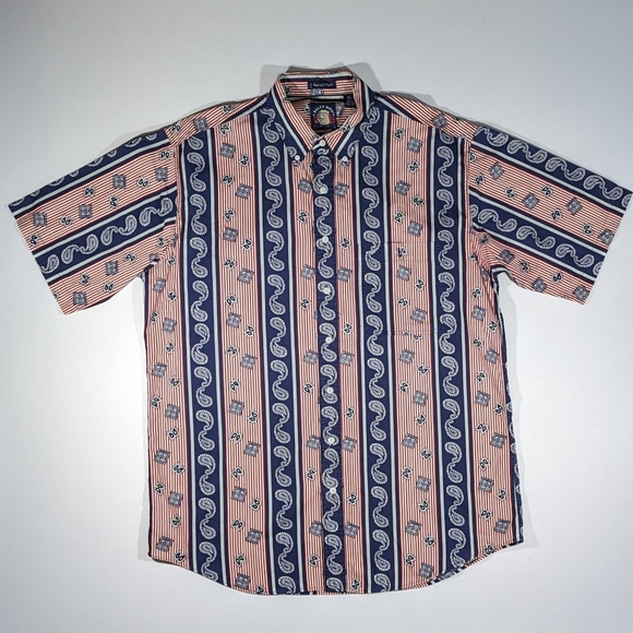 Vtg 90s Gant Salty Dog AOP All Over Print Button Up Shirt Paisley Size XLT - Picture 1 of 6